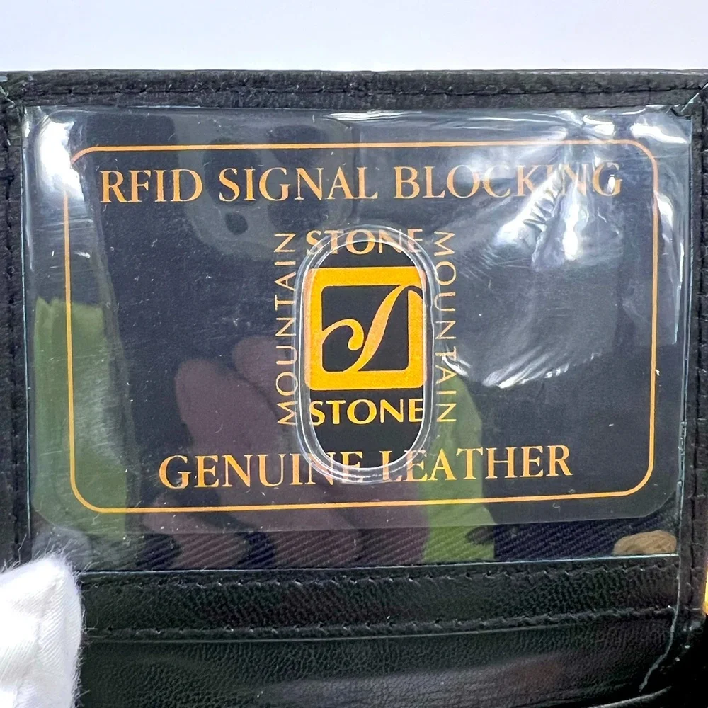 ⭐️STONE MOUNTAIN💯MENS BLACK LEATHER WALLET W/RFID PROTECTION, INTERIOR ZIPPER